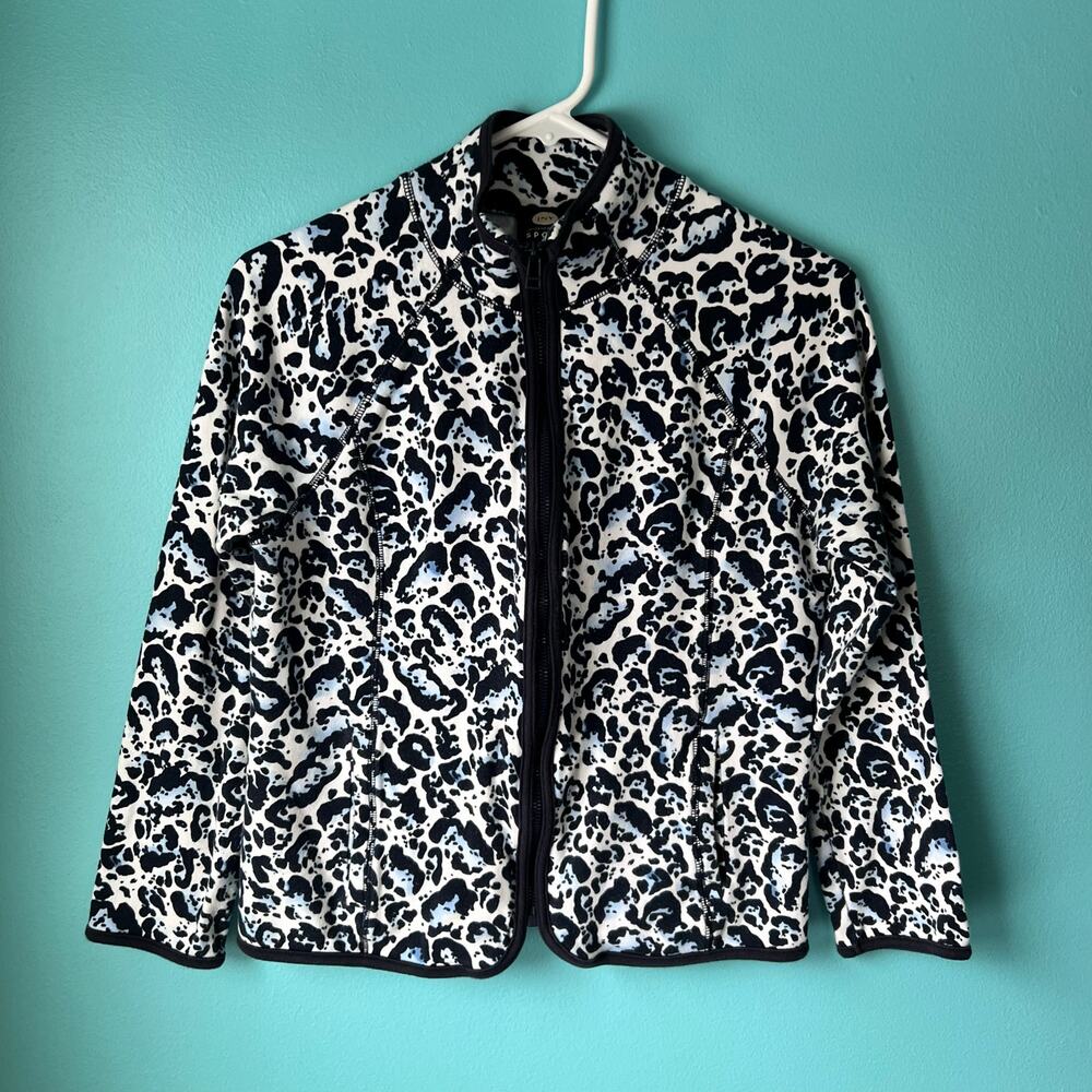 Jones New York Sport Full Zip Sweatshirt Animal Print Jacket Womens Size Medium